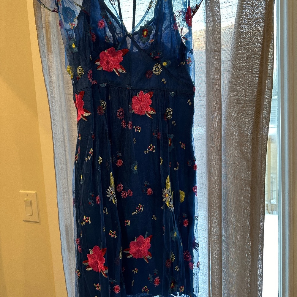 Anthropologie Bright Blue Embroidered Dress